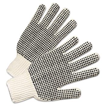 Anchor Brand PVC-Dotted String Knit Gloves, Natural White/Black, 12 Pairs