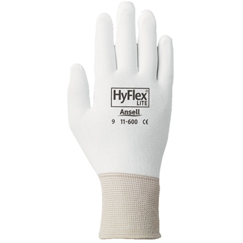 AnsellPro Hyflex White Nylon Liner Gloves, Polyurethane Coated Palms, Size 8, 12 PR/PK