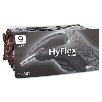 AnsellPro HyFlex Foam Gloves, Dark Gray/Black, Size 9, 12 Pairs