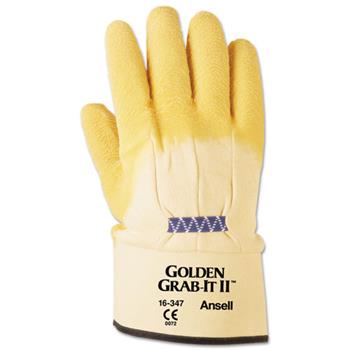 AnsellPro Golden Grab-It II Heavy-Duty Work Gloves, Size 10, Latex/Jersey, Yellow, 12 PR