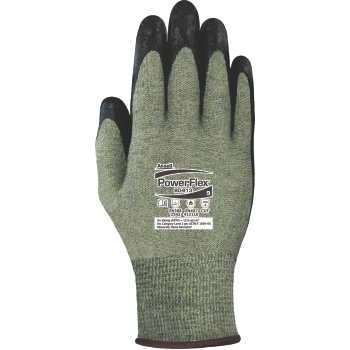 AnsellPro Kevlar Yarn Knitted Cut Resistant PowerFlex Glove, Black Flame Resistant Soft Foam Palm Coat, Size 9, 12 PR/PK