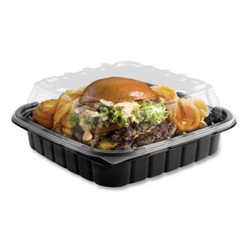 Anchor Packaging Crisp Foods Technologies Microwaveable Container, Plastic, Square, 33 oz, 9&quot; L x 9&quot; W x 3&quot; H, Black/Clear, 180/Carton