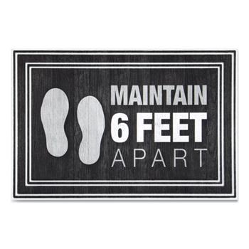 Apache Mills Message Floor Mats, 24 x 36, Charcoal, &quot;Maintain 6 Feet Apart&quot;