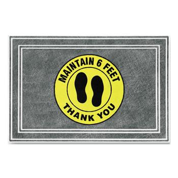 Apache Mills Message Floor Mats, 24 x 36, Charcoal/Yellow, &quot;Maintain 6 Feet Thank You&quot;