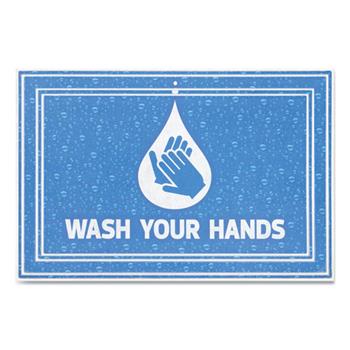 Apache Mills Message Floor Mats, 24 x 36, Blue, &quot;Wash Your Hands&quot;