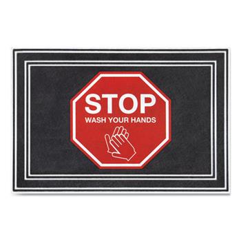 Apache Mills Message Floor Mats, 24 x 36, Charcoal/Red, &quot;Stop Wash Your Hands&quot;