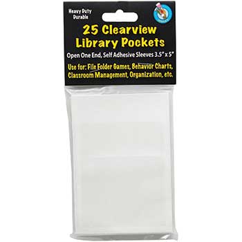 Ashley Clear View Self-Adhesive Library Pocket 3.5&quot; x 5&quot;, Pack of 25