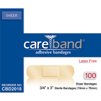 CareBand Careband&#174; Plastic bandages, Sheer, 100/BX
