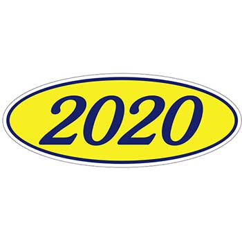 Auto Supplies Oval Year Window Sticker, 2020, Blue/Yellow, 12/PK