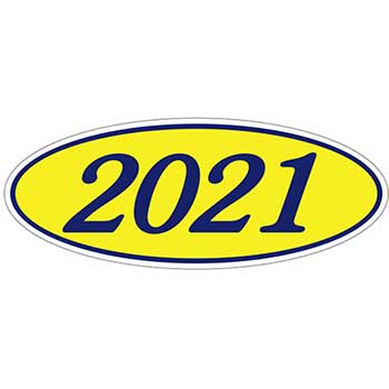 Auto Supplies Oval Year Window Sticker, 2021, Blue/Yellow, 12/PK