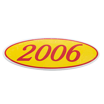 Auto Supplies Oval Year Window Sticker, 2006, Red/Yellow, 12/PK