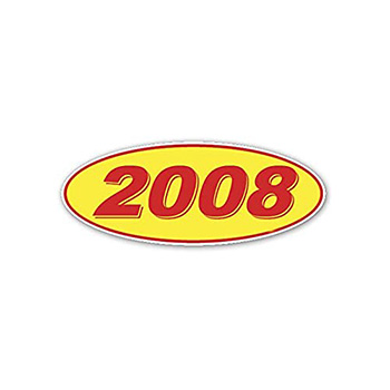 Auto Supplies Oval Year Window Sticker, 2008, Red/Yellow, 12/PK
