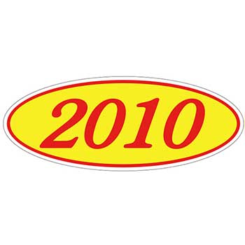 Auto Supplies Oval Year Window Sticker, 2010, Red/Yellow, 12/PK