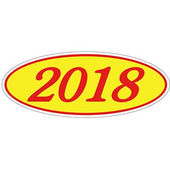 Auto Supplies Oval Year Window Sticker, 2018, Red/Yellow, 12/PK