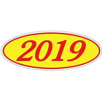 Auto Supplies Oval Year Window Sticker, 2019, Red/Yellow, 12/PK