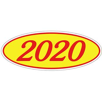 Auto Supplies Oval Year Window Sticker, 2020, Red/Yellow, 12/PK