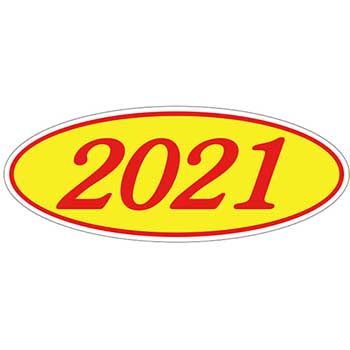 Auto Supplies Oval Year Window Sticker, 2021, Red/Yellow, 12/PK