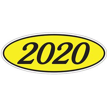 Auto Supplies Oval Year Window Sticker, 2020, Black/Yellow, 12/PK