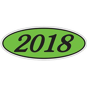 Auto Supplies Oval Year Window Sticker, 2018, Black/Green, 12/PK