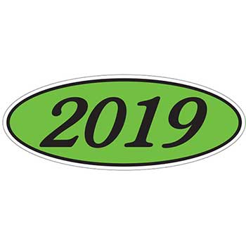 Auto Supplies Oval Year Window Sticker, 2019, Black/Green, 12/PK