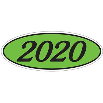 Auto Supplies Oval Year Window Sticker, 2020, Black/Green, 12/PK