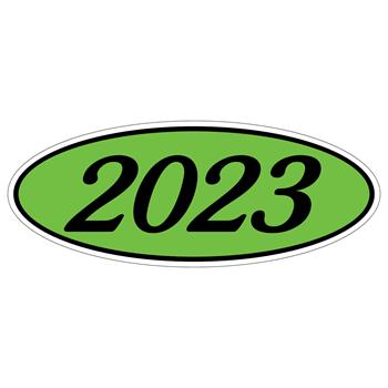 Auto Supplies Oval Year Window Sticker, 2023, Black/Green, 12/Pack