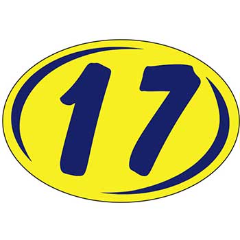 Auto Supplies Oval Year Sticker, Blue/Yellow, 2017, 12/PK