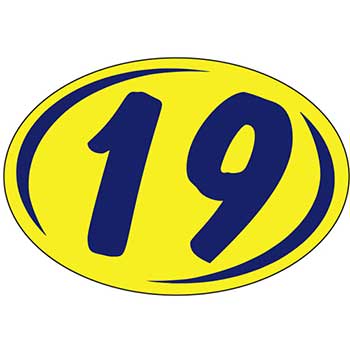Auto Supplies Oval Year Sticker, Blue/Yellow, 2019, 12/PK