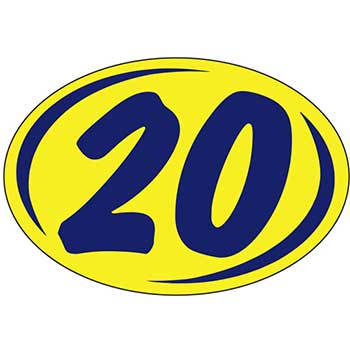 Auto Supplies Oval Year Sticker, Blue/Yellow, 2020, 12/PK