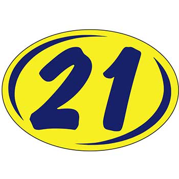 Auto Supplies Oval Year Sticker, Blue/Yellow, 2021, 12/PK