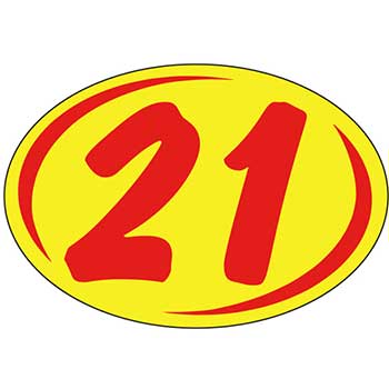 Auto Supplies Oval Year Sticker, Red/Yellow, 2021, 12/PK