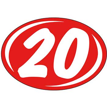 Auto Supplies Oval Year Sticker, Red/White, 2020, 12/PK