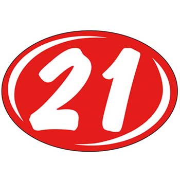 Auto Supplies Oval Year Sticker, Red/White, 2021, 12/PK