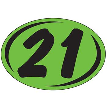 Auto Supplies Oval Year Sticker, Black/Green, 2021, 12/PK