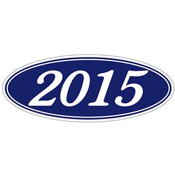 Auto Supplies Oval Year Sticker, 2015, White/Blue, 12/PK