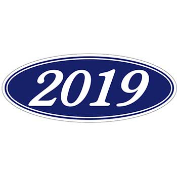 Auto Supplies Oval Year Sticker, 2019, White/Blue, 12/PK
