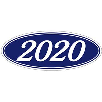 Auto Supplies Oval Year Sticker, 2020, White/Blue, 12/PK