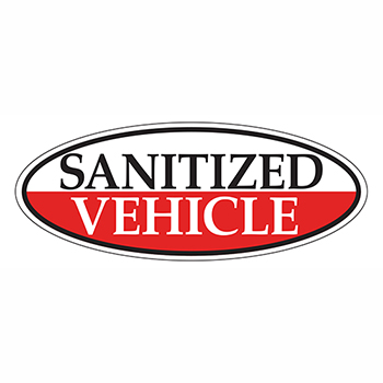 Auto Supplies Oval Window Decals, “Sanitized Vehicle”, Red, 12/PK