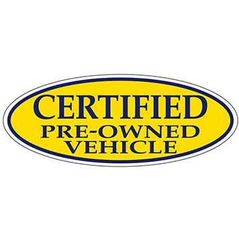 Auto Supplies Slogan Window Sticker, Oval, Certified Pre-Owned Vehicle, Blue/Yellow, 12/PK