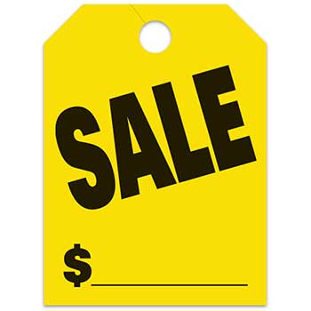 Auto Supplies Mirror Hang Tags, Sale, Large, Yellow, 50/BX
