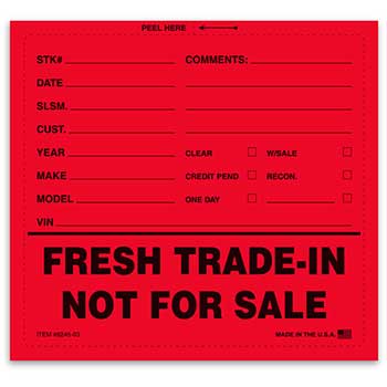 Auto Supplies Fresh Trade-In Not For Sale Sticker, 6 1/2&quot; x 6&quot;, 100/PK