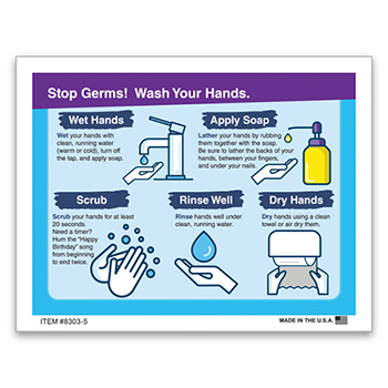 Auto Supplies “Wash Your Hands” Signage, 5 1/2&quot; x 4 1/4&quot;, 10/PK