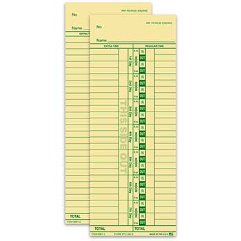 Auto Supplies Time Clock Cards, 2 Sided, 250/BX