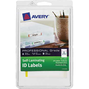 Avery Self-Laminating ID Labels, Permanent Adhesive, Handwrite Only, 2/3&quot; x 3 3/8&quot;, Assorted Colors, 24/PK