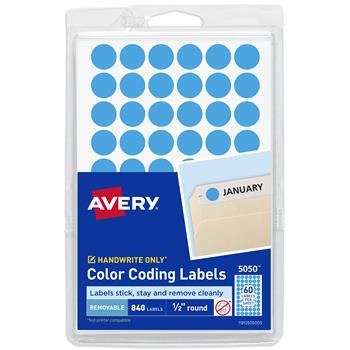 Avery Color-Coding Removable Labels, 1/2 Inch Round Stickers, Non-Printable, Light Blue, 840/Pack