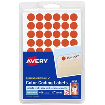 Avery Color-Coding Removable Labels, 1/2 Inch Round Stickers, Non-Printable, Neon Coral, 840/Pack