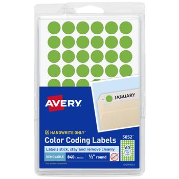 Avery Color-Coding Removable Labels, 1/2 Inch Round Stickers, Non-Printable, Neon Green, 840/Pack