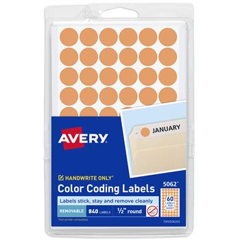 Avery Color-Coding Removable Labels, 1/2 Inch Round Stickers, Non-Printable, Neon Orange, 840/Pack
