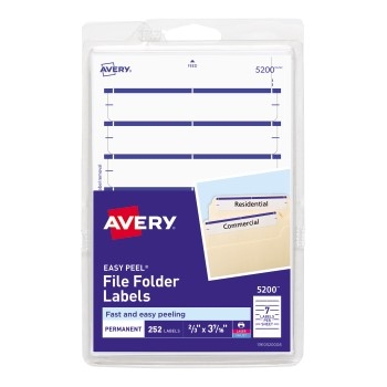 Avery File Folder Labels, Permanent Adhesive, Dark Blue, 1/3 Cut, 252/PK
