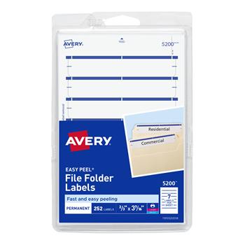 Avery File Folder Labels on 4 in x 6 in Sheet, Easy Peel, Print and Handwrite, 2/3 in x 3-7/16 in, Blue and White, 252/Pack